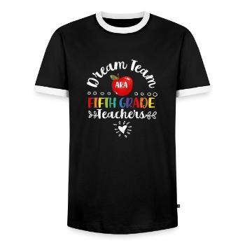 Dream Team aka Fifth Grader 5th School Teacher - Men's Ringer Shirt - black/white - Front - AI Model Female 172 light (172cm) & AI Model Male 178 light (178cm)