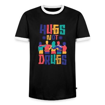 Des câlins au lieu de drogues - T-shirt contrasté Homme - noir/blanc - Devant - AI Model Female 172 light (172cm) & AI Model Male 178 light (178cm)