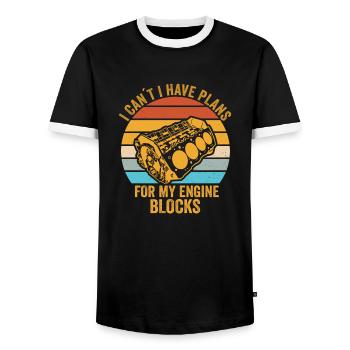Ich kann keine Pläne für meine Motorblöcke haben - Männer Kontrast-T-Shirt - Schwarz/Weiß - Vorne - AI Model Female 172 light (172cm) & AI Model Male 178 light (178cm)
