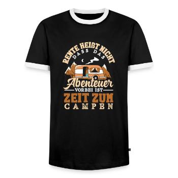 Rente heißt Zeit zum Campen - Männer Kontrast-T-Shirt - Schwarz/Weiß - Vorne - AI Model Female 172 light (172cm) & AI Model Male 178 light (178cm)