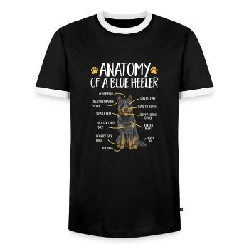 Australian Cattle Dog Red Blue Heeler - Men's Ringer Shirt - black/white - Front - AI Model Female 172 light (172cm) & AI Model Male 178 light (178cm)