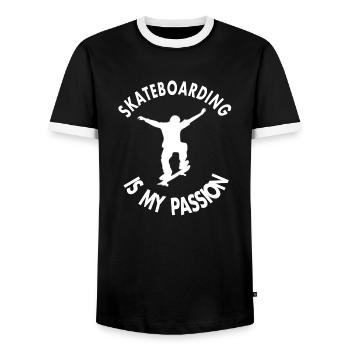 Skateboard Ride Skate Learn Skateboard Gift - Men's Ringer Shirt - black/white - Front - AI Model Female 172 light (172cm) & AI Model Male 178 light (178cm)