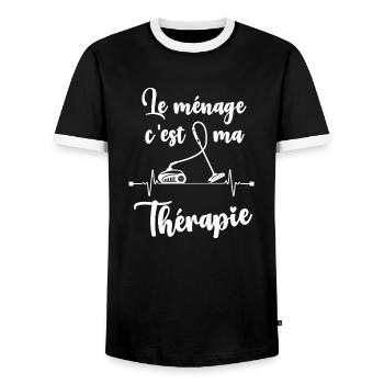 Le ménage c'est ma thérapie - T-shirt contrasté Homme - noir/blanc - Devant - AI Model Female 172 light (172cm) & AI Model Male 178 light (178cm)