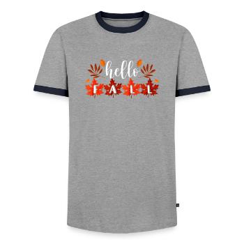 Bonjour automne chute feuilles d’automne mignon botanique - T-shirt contrasté Homme - gris/marine  - Devant - AI Model Female 172 light (172cm) & AI Model Male 178 light (178cm)