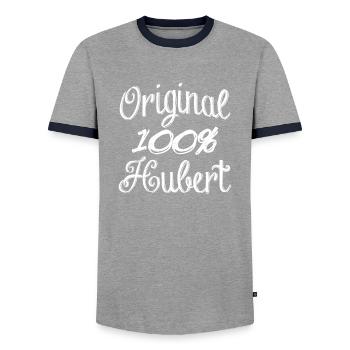Original 100% Hubert - Men's Ringer Shirt - grey/navy  - Front - AI Model Female 172 light (172cm) & AI Model Male 178 light (178cm)