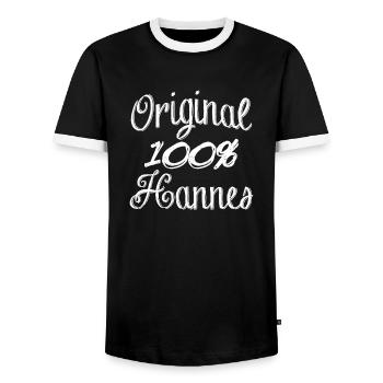 Original 100% Hannes - Men's Ringer Shirt - black/white - Front - AI Model Female 172 light (172cm) & AI Model Male 178 light (178cm)