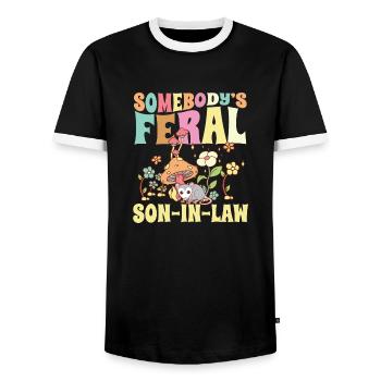 Le gendre sauvage de quelqu’un Champignon Opossum sauvage - T-shirt contrasté Homme - noir/blanc - Devant - AI Model Female 172 light (172cm) & AI Model Male 178 light (178cm)