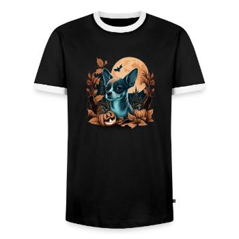Chihuahua Costume d'Halloween - Citrouille - T-shirt contrasté Homme - noir/blanc - Devant - AI Model Female 172 light (172cm) & AI Model Male 178 light (178cm)