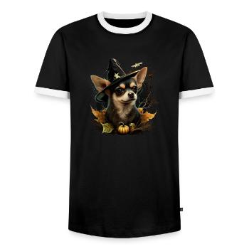 Chihuahua Costume d'Halloween - Citrouille - T-shirt contrasté Homme - noir/blanc - Devant - AI Model Female 172 light (172cm) & AI Model Male 178 light (178cm)