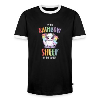 Rainbow Sheep LGBT Lesbian Gay Community Pride - Men's Ringer Shirt - black/white - Front - AI Model Female 172 light (172cm) & AI Model Male 178 light (178cm)