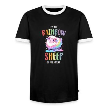 Rainbow Sheep LGBTQ Transgender Pride Community - Men's Ringer Shirt - black/white - Front - AI Model Female 172 light (172cm) & AI Model Male 178 light (178cm)