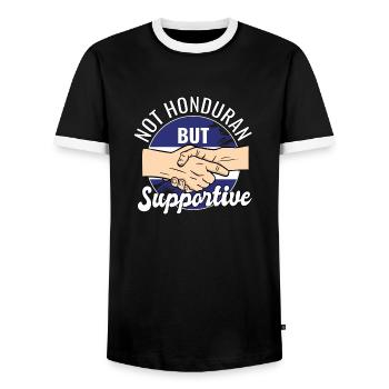 Pas hondurien mais un voyageur de campagne solidaire - T-shirt contrasté Homme - noir/blanc - Devant - AI Model Female 172 light (172cm) & AI Model Male 178 light (178cm)