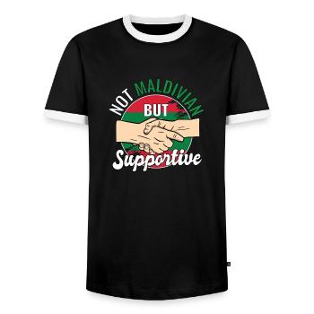 Pas maldivien mais un voyageur de campagne solidaire - T-shirt contrasté Homme - noir/blanc - Devant - AI Model Female 172 light (172cm) & AI Model Male 178 light (178cm)