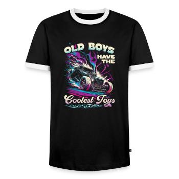 Hot Rod Grandpa, Old Boys Coolest Toys, Muscle Car - Men's Ringer Shirt - black/white - Front - AI Model Female 172 light (172cm) & AI Model Male 178 light (178cm)
