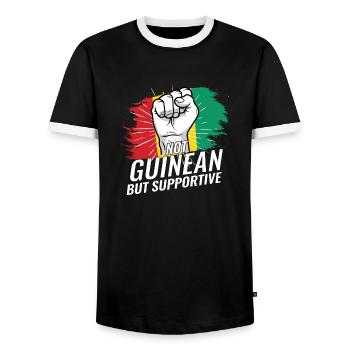 Pas guinéen mais un drapeau de la République de Guinée favorable - T-shirt contrasté Homme - noir/blanc - Devant - AI Model Female 172 light (172cm) & AI Model Male 178 light (178cm)