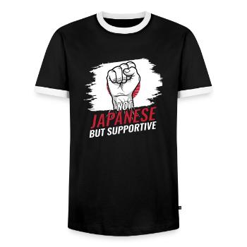 Pas japonais mais favorable au Japon - T-shirt contrasté Homme - noir/blanc - Devant - AI Model Female 172 light (172cm) & AI Model Male 178 light (178cm)