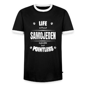 Life is possible but pointless - Samoyed - Men's Ringer Shirt - black/white - Front - AI Model Female 172 light (172cm) & AI Model Male 178 light (178cm)