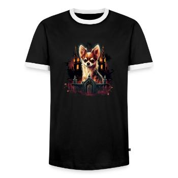 Chihuahua Costume d'Halloween - Citrouille - T-shirt contrasté Homme - noir/blanc - Devant - AI Model Female 172 light (172cm) & AI Model Male 178 light (178cm)