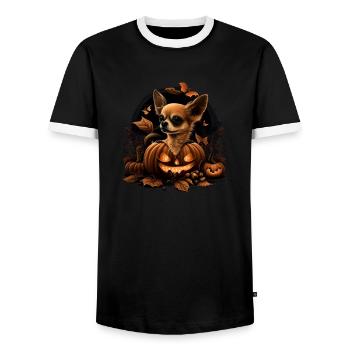 Chihuahua Costume d'Halloween - Citrouille - T-shirt contrasté Homme - noir/blanc - Devant - AI Model Female 172 light (172cm) & AI Model Male 178 light (178cm)