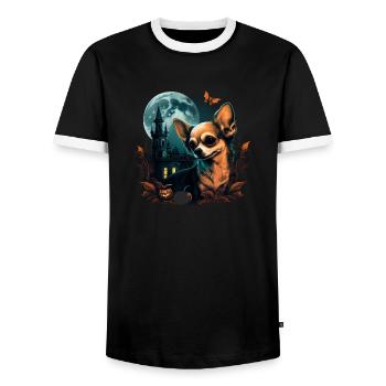 Chihuahua Costume d'Halloween - Citrouille - T-shirt contrasté Homme - noir/blanc - Devant - AI Model Female 172 light (172cm) & AI Model Male 178 light (178cm)
