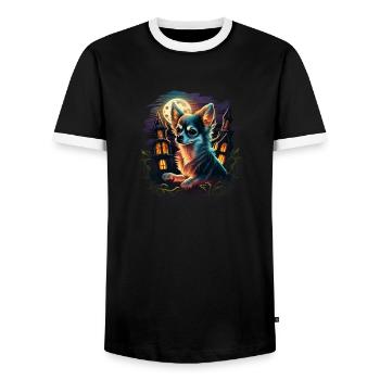 Chihuahua Costume d'Halloween - Citrouille - T-shirt contrasté Homme - noir/blanc - Devant - AI Model Female 172 light (172cm) & AI Model Male 178 light (178cm)
