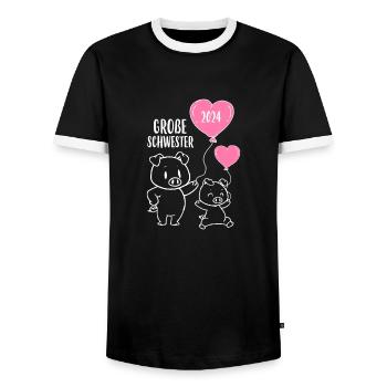 Große Schwester 2024 - Männer Kontrast-T-Shirt - Schwarz/Weiß - Vorne - AI Model Female 172 light (172cm) & AI Model Male 178 light (178cm)