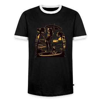 French Bulldog | SUP Stand Up Paddling Surf Girl - Men's Ringer Shirt - black/white - Front - AI Model Female 172 light (172cm) & AI Model Male 178 light (178cm)