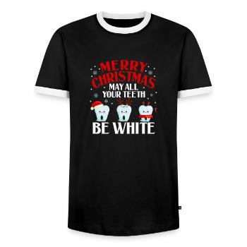 Joyeux Noël Que toutes vos dents soient blanches - T-shirt contrasté Homme - noir/blanc - Devant - AI Model Female 172 light (172cm) & AI Model Male 178 light (178cm)