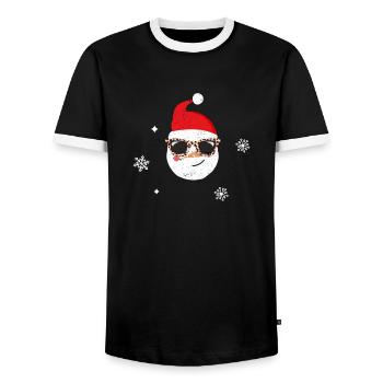 Funny Christmas Snowman Face Leopard - Men's Ringer Shirt - black/white - Front - AI Model Female 172 light (172cm) & AI Model Male 178 light (178cm)