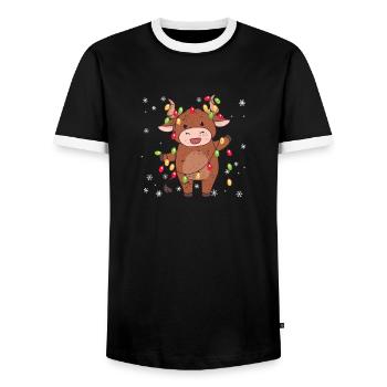 Vache Lumières de Noël Famille Amoureux des neiges - T-shirt contrasté Homme - noir/blanc - Devant - AI Model Female 172 light (172cm) & AI Model Male 178 light (178cm)