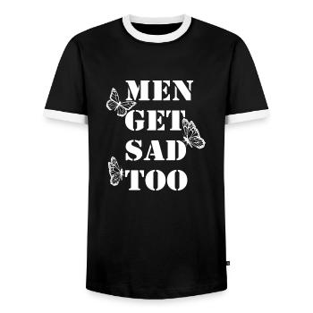 Vintage Men get sad too - Men's Ringer Shirt - black/white - Front - AI Model Female 172 light (172cm) & AI Model Male 178 light (178cm)