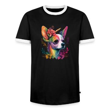 Chihuahua | Colourful Rainbow LGBTQ Unicorn - Men's Ringer Shirt - black/white - Front - AI Model Female 172 light (172cm) & AI Model Male 178 light (178cm)