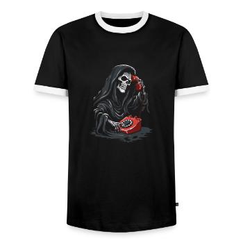 Red Grim Reaper Phone - Men's Ringer Shirt - black/white - Front - AI Model Female 172 light (172cm) & AI Model Male 178 light (178cm)
