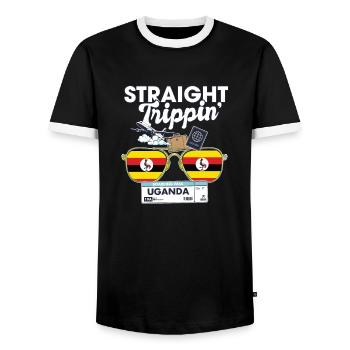 Straight Trippin' Uganda Vacation Tour Travel - Men's Ringer Shirt - black/white - Front - AI Model Female 172 light (172cm) & AI Model Male 178 light (178cm)