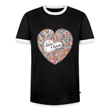 Buntes Herz - live & love - Men's Ringer Shirt - black/white - Front - AI Model Female 172 light (172cm) & AI Model Male 178 light (178cm)