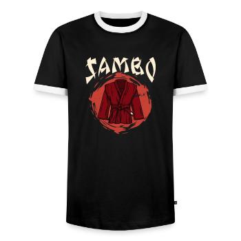 Sambo Ring Sports Suit Martial Arts Russia Martial - Men's Ringer Shirt - black/white - Front - AI Model Female 172 light (172cm) & AI Model Male 178 light (178cm)