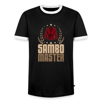 Martial Arts Sambo Wrestling Sports Suit Kimono - Men's Ringer Shirt - black/white - Front - AI Model Female 172 light (172cm) & AI Model Male 178 light (178cm)