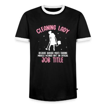 Aide domestique, femme de ménage, femme de ménage - T-shirt contrasté Homme - noir/blanc - Devant - AI Model Female 172 light (172cm) & AI Model Male 178 light (178cm)