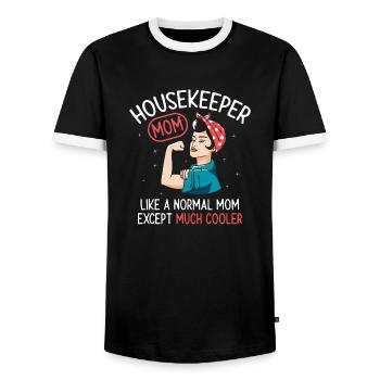 Aide domestique, femme de ménage, femme de ménage - T-shirt contrasté Homme - noir/blanc - Devant - AI Model Female 172 light (172cm) & AI Model Male 178 light (178cm)