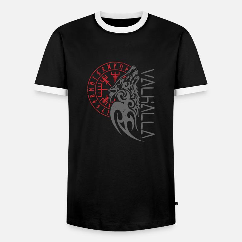 Valhalla Wolf Odin Compass - Men's Ringer Shirt - black/white