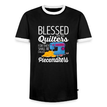 are the quilters - Men's Ringer Shirt - black/white - Front - AI Model Female 172 light (172cm) & AI Model Male 178 light (178cm)