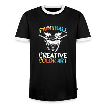 Paintball Creative Paint Color Art Airsoft Paint - Men's Ringer Shirt - black/white - Front - AI Model Female 172 light (172cm) & AI Model Male 178 light (178cm)