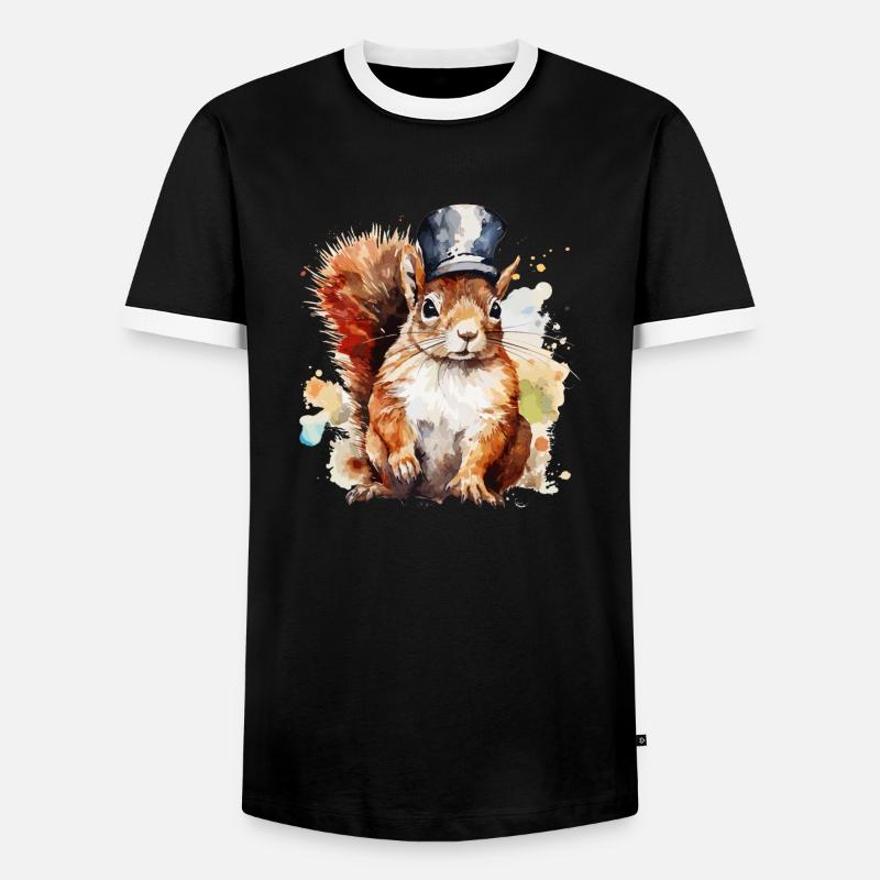 Aquarell Eichhörnchen Eisenbahner - Männer Kontrast-T-Shirt - Schwarz/Weiß
