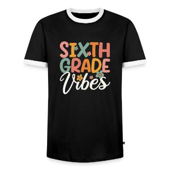 Sechstklässler Vibes 6. Klässler Team Retro 100. - Männer Kontrast-T-Shirt - Schwarz/Weiß - Vorne - AI Model Female 172 light (172cm) & AI Model Male 178 light (178cm)