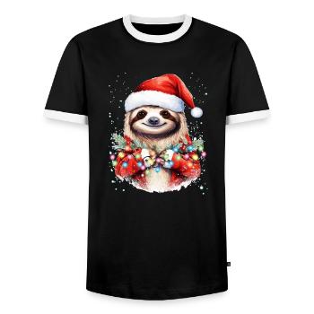 Sloth Christmas Art, Cute and Funny Sloth - Men's Ringer Shirt - black/white - Front - AI Model Female 172 light (172cm) & AI Model Male 178 light (178cm)