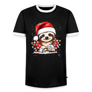 Weihnachtsdeko Faultier mit Weihnachtsbeleuchtung - Männer Kontrast-T-Shirt - Schwarz/Weiß - Vorne - AI Model Female 172 light (172cm) & AI Model Male 178 light (178cm)
