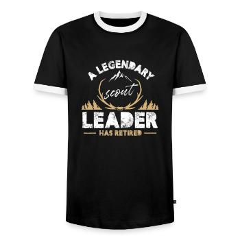 a legendary scout leader has retired Design - Men's Ringer Shirt - black/white - Front - AI Model Female 172 light (172cm) & AI Model Male 178 light (178cm)
