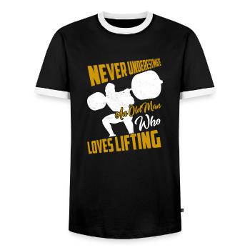 Never Underestimate An Old Man Who Loves Lifting T - Männer Kontrast-T-Shirt - Schwarz/Weiß - Vorne - AI Model Female 172 light (172cm) & AI Model Male 178 light (178cm)