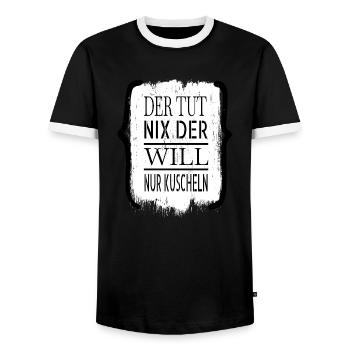 perserkatze seekatze geschenk spruch streunerkatze - Männer Kontrast-T-Shirt - Schwarz/Weiß - Vorne - AI Model Female 172 light (172cm) & AI Model Male 178 light (178cm)