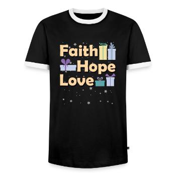 Religious Family Christmas Matching Costume Faith - Men's Ringer Shirt - black/white - Front - AI Model Female 172 light (172cm) & AI Model Male 178 light (178cm)